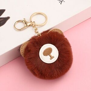 Bear pompom keychain - purse decoration - handbag attachment - brown (KC019)